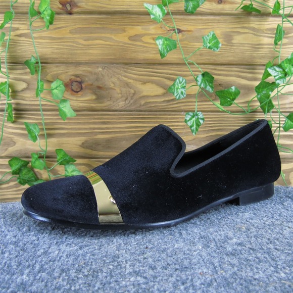Harpelunde‎ Men Black Velvet Loafer Slip On Dress Shoes With Gold Plate Size 11 - Picture 1 of 6